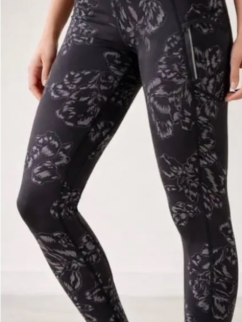Athleta Rainier Reflective Floral Black Print Leggings Tights